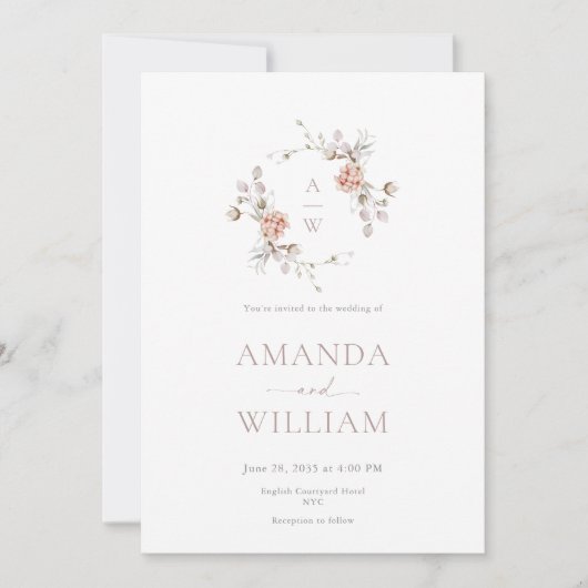 Minimalist Botanical Monogram Invitation Kaart (Voorkant)