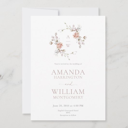 Minimalist Botanical Monogram Invitation Kaart (Voorkant)
