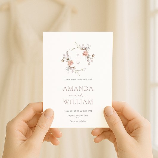 Minimalist Botanical Monogram Invitation Kaart