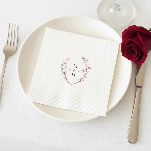 Minimalist Botanical Monogram Wedding Party Servet