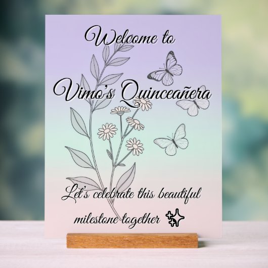 Minimalist Botanical Quinceañera Acrylic Sign Acryl Bord (Neutraal)