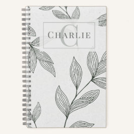 Minimalist Botanical Sketch, Custom Monogram Pet Notitieboek