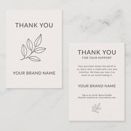 Minimalist Botanical Small Business Handcrafted Notitiekaartje (Voorkant / Achterkant)