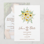 Minimalist Botanical Sunflowers Bouquet Wedding Save The Date (Voorkant / Achterkant)