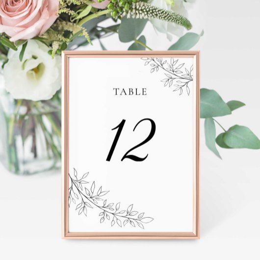 Minimalist Botanical Wedding Black White Elegant Kaart