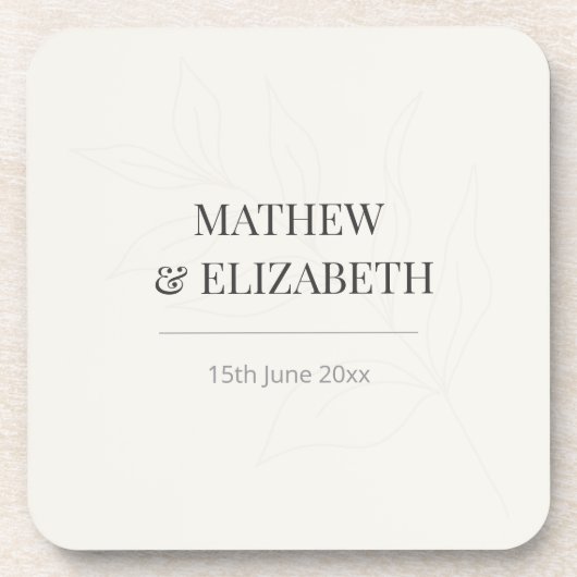 Minimalist Botanical Wedding Coaster | Warm Ivory Bier Onderzetter (Voorkant)