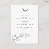 Minimalist Botanical Wedding Details Card Black Informatiekaartje (Voorkant)