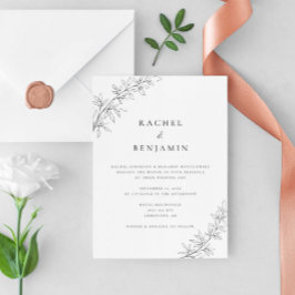 Minimalist Botanical Wedding Elegant Black White  Kaart