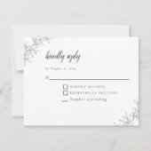 Minimalist Botanical Wedding Elegant Black White  RSVP Kaartje (Voorkant)