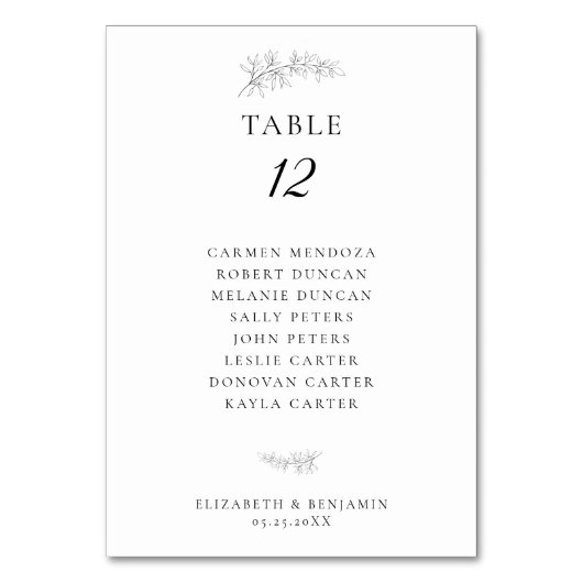 Minimalist Botanical Wedding Seating Chart Budget Kaart (Voorkant)