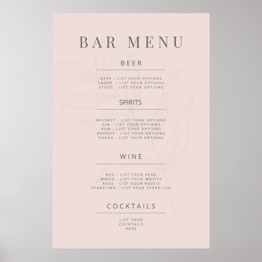 Minimalist Botanical Wedding Sign Poster (Voorkant)