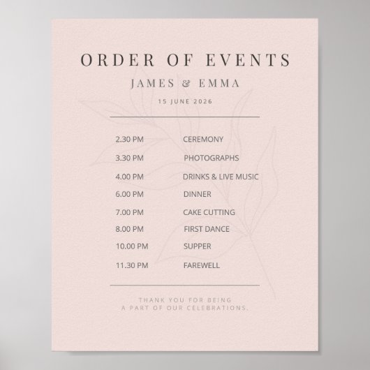 Minimalist Botanical Wedding Sign | Warm Blush Poster (Voorkant)