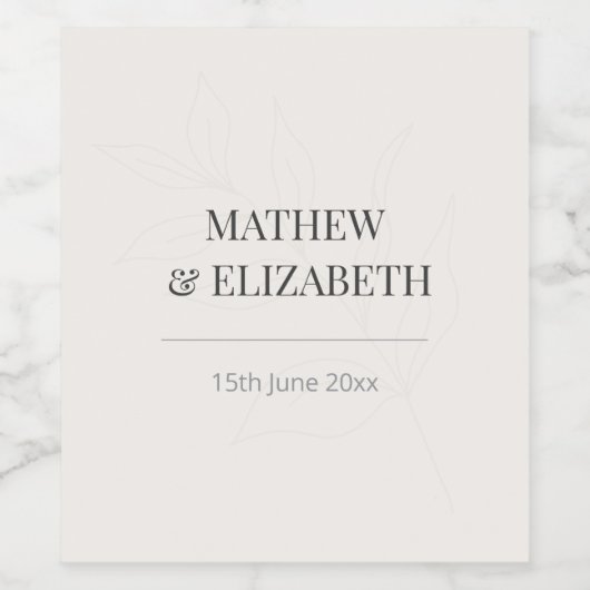 Minimalist Botanical Wedding  | Warm Ivory Wijn Etiket (Enkel label)