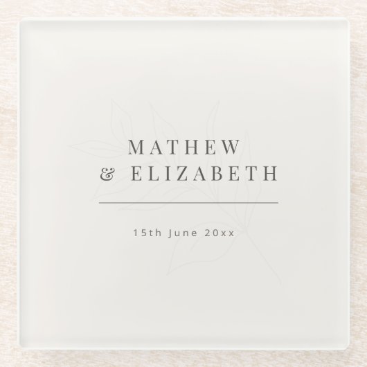 Minimalist botanical Wedding  | Warm White Glazen Onderzetter (Voorkant)