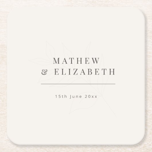 Minimalist botanical Wedding  | Warm White Kartonnen Onderzetters (Voorkant)