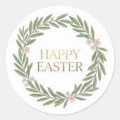 Minimalist Botanical Wreath Happy Easter Ronde Sticker (Voorkant)
