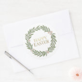 Minimalist Botanical Wreath Happy Easter Ronde Sticker (Envelop)