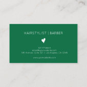Minimalist Bottle Green White Heart Barber Name Visitekaartje (Achterkant)