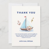 Minimalist Boy Nautical Sailboat Baby shower Bedankkaart (Voorkant)