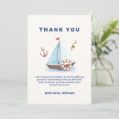 Minimalist Boy Nautical Sailboat Baby shower Bedankkaart (Staand voorkant)