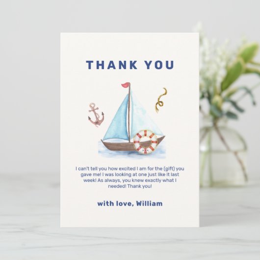 Minimalist Boy Nautical Sailboat Baby shower Bedankkaart (Staand voorkant)