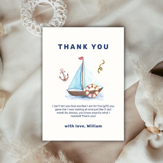 Minimalist Boy Nautical Sailboat Baby shower Bedankkaart