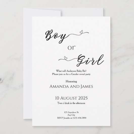 Minimalist Boy or Girl Gender Reveal Kaart (Voorkant)