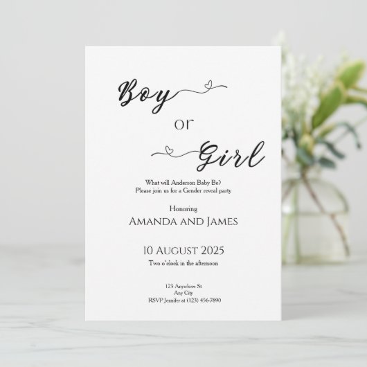 Minimalist Boy or Girl Gender Reveal Kaart (Staand voorkant)