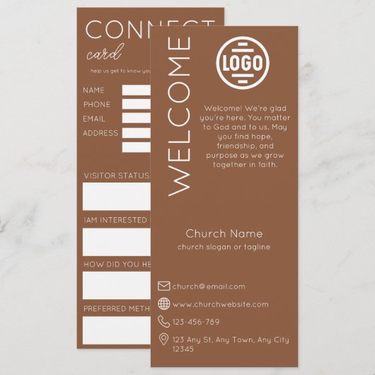 Minimalist Brown Church Connection Card Kaart (Voorkant / Achterkant)