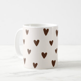 Minimalist Brown Hearts Pattern | Aesthetic Neutra Koffiemok