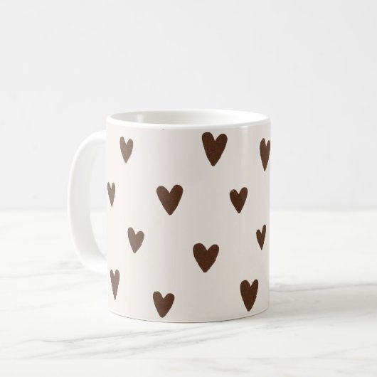 Minimalist Brown Hearts Pattern | Aesthetic Neutra Koffiemok (Voorkant links)