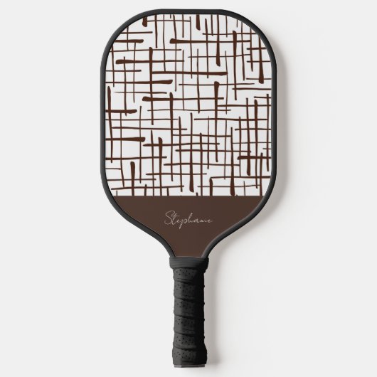 Minimalist Brown Linework Personalized Pickleball Paddle (Voorkant)