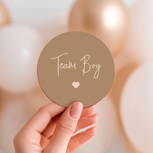 Minimalist Brown Team Boy Gender Reveal Ronde Sticker