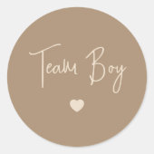 Minimalist Brown Team Boy Gender Reveal Ronde Sticker (Voorkant)