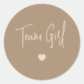 Minimalist Brown Team Girl Gender Reveal Ronde Sticker (Voorkant)