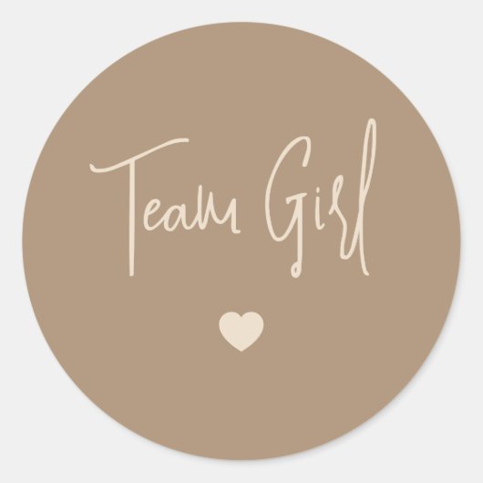 Minimalist Brown Team Girl Gender Reveal Ronde Sticker (Voorkant)