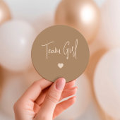 Minimalist Brown Team Girl Gender Reveal Ronde Sticker