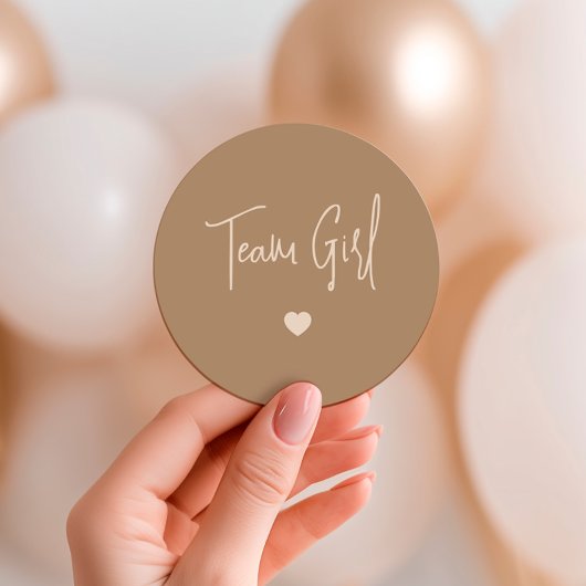 Minimalist Brown Team Girl Gender Reveal Ronde Sticker