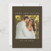 Minimalist Brown Wedding Invitation with a photo Kaart (Voorkant)