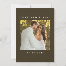 Minimalist Brown Wedding Invitation with a photo Kaart