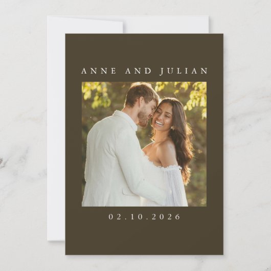 Minimalist Brown Wedding Invitation with a photo Kaart (Voorkant)