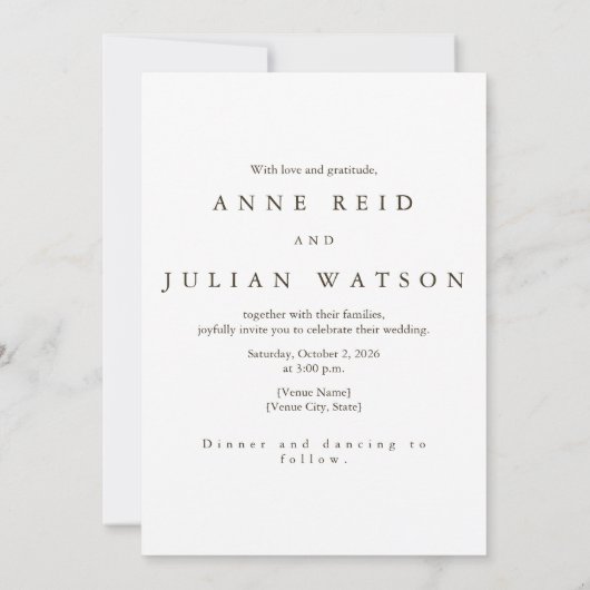 Minimalist Brown Wedding Invitation with a photo Kaart (Achterkant)