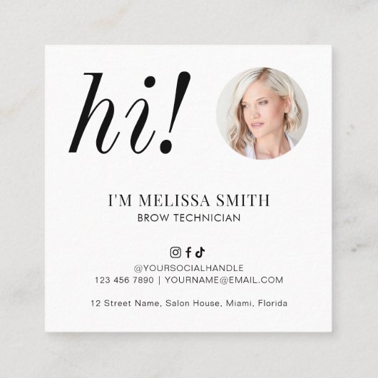 Minimalist Brows Microblading Elegant Salon Foto Vierkante Visitekaartje (Achterkant)