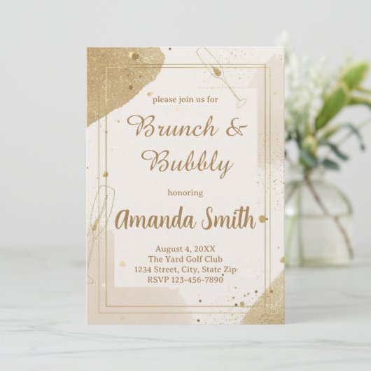 Minimalist Brunch & Bubbly Invitation – Neutral Kaart (Staand voorkant)