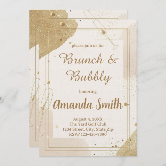 Minimalist Brunch & Bubbly Invitation – Neutral Kaart (Voorkant / Achterkant)