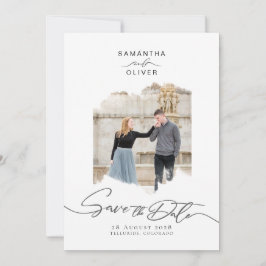 Minimalist Brush Stroke Photo Frame Save the Date Kaart