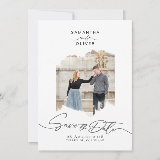 Minimalist Brush Stroke Photo  Frame Save the Date Kaart (Voorkant)