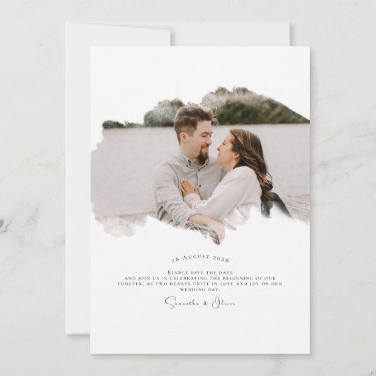 Minimalist Brush Stroke Photo  Frame Save the Date Kaart (Achterkant)