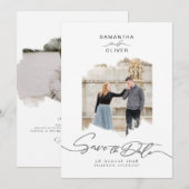 Minimalist Brush Stroke Photo  Frame Save the Date Kaart (Voorkant / Achterkant)