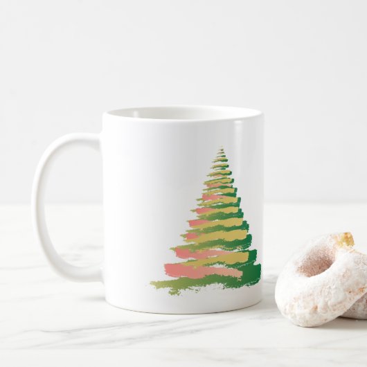 Minimalist Brushstroke Christmas Tree Koffiemok (Met donut)
